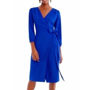 J Crew Blue 365 Crepe 3/4 Sleeve Knee Length Wrap Dress Size 2